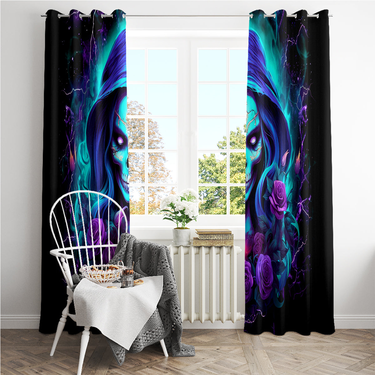 Skull Lady Window Curtain Rose Skull She Whispered Back Iam The Storm