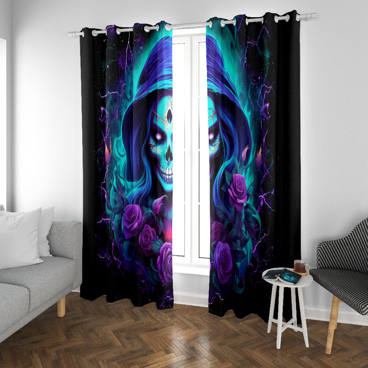 Skull Lady Window Curtain Rose Skull She Whispered Back Iam The Storm