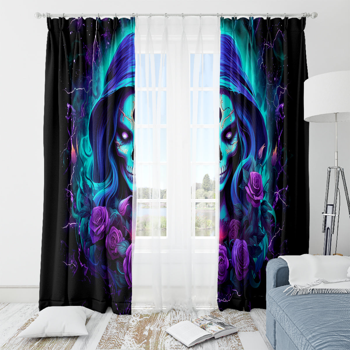 Skull Lady Window Curtain Rose Skull She Whispered Back Iam The Storm