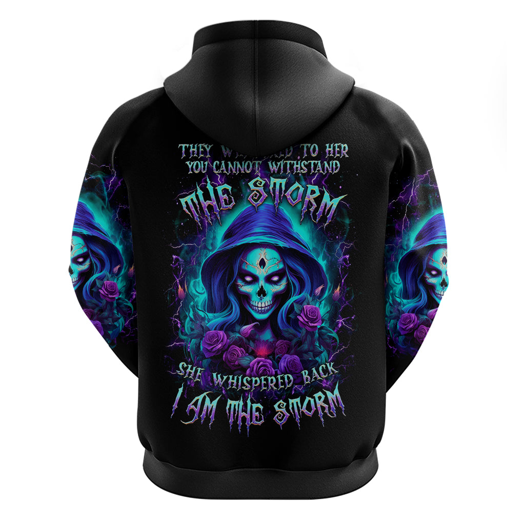 Skull Lady Zip Hoodie Rose Skull She Whispered Back Iam The Storm