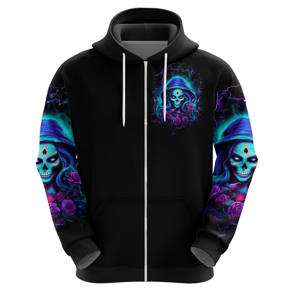 Skull Lady Zip Hoodie Rose Skull She Whispered Back Iam The Storm