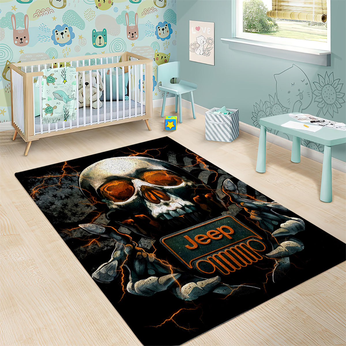 Skull Jeep Area Rug Skull Flag Jeep Life