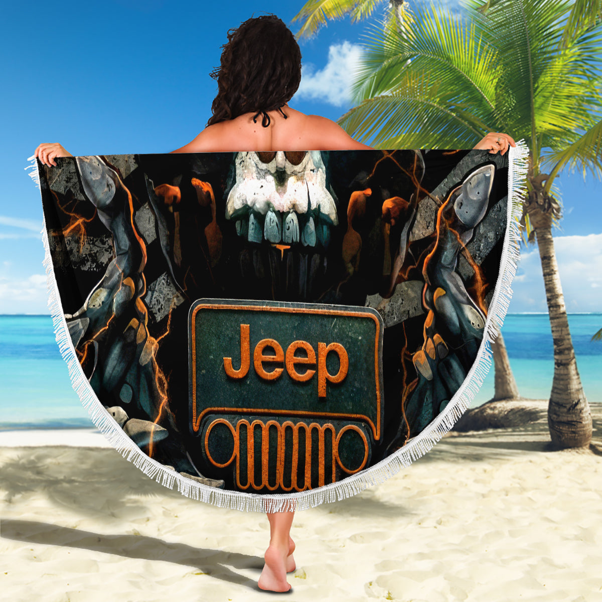 Skull Jeep Beach Blanket Skull Flag Jeep Life