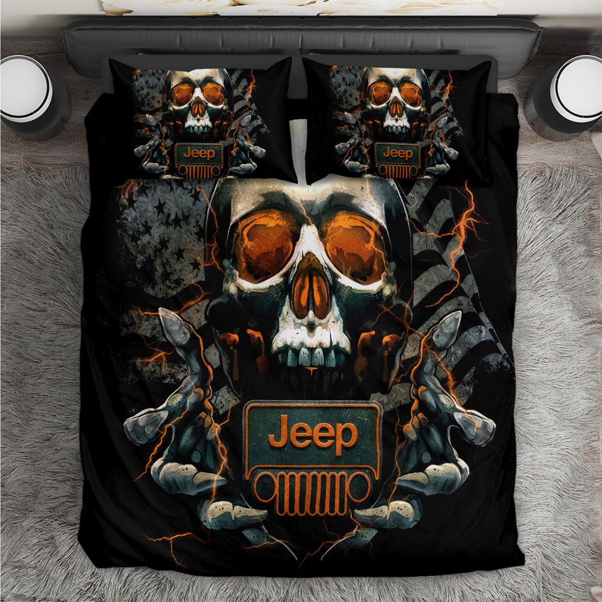 Skull Jeep Bedding Set Skull Flag Jeep Life