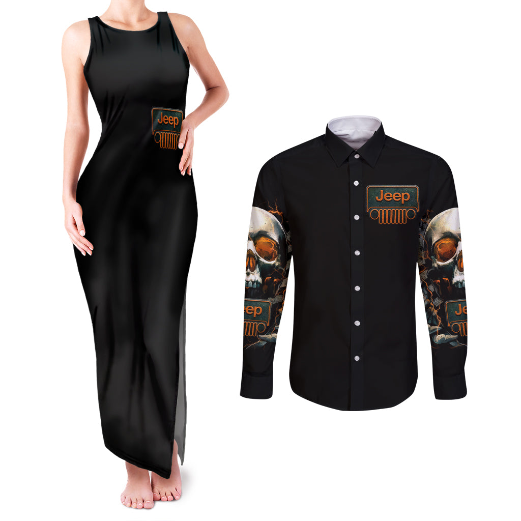 Skull Jeep Couples Matching Tank Maxi Dress and Long Sleeve Button Shirt Skull Flag Jeep Life