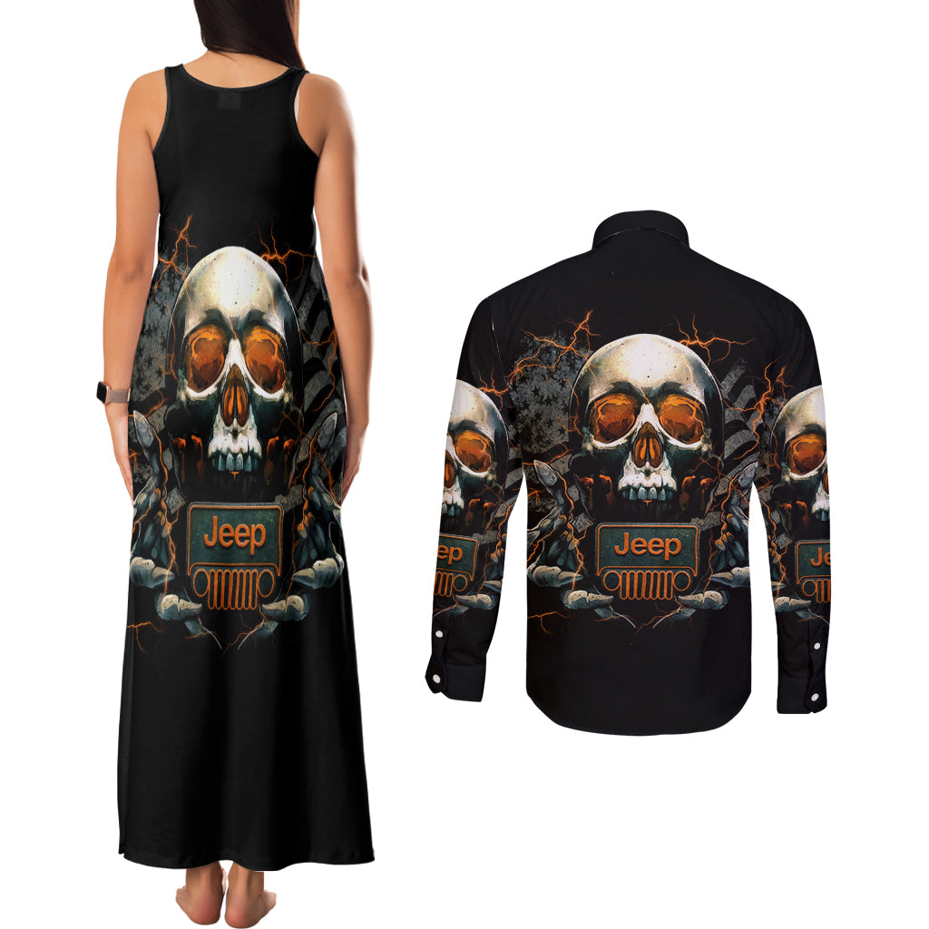 Skull Jeep Couples Matching Tank Maxi Dress and Long Sleeve Button Shirt Skull Flag Jeep Life