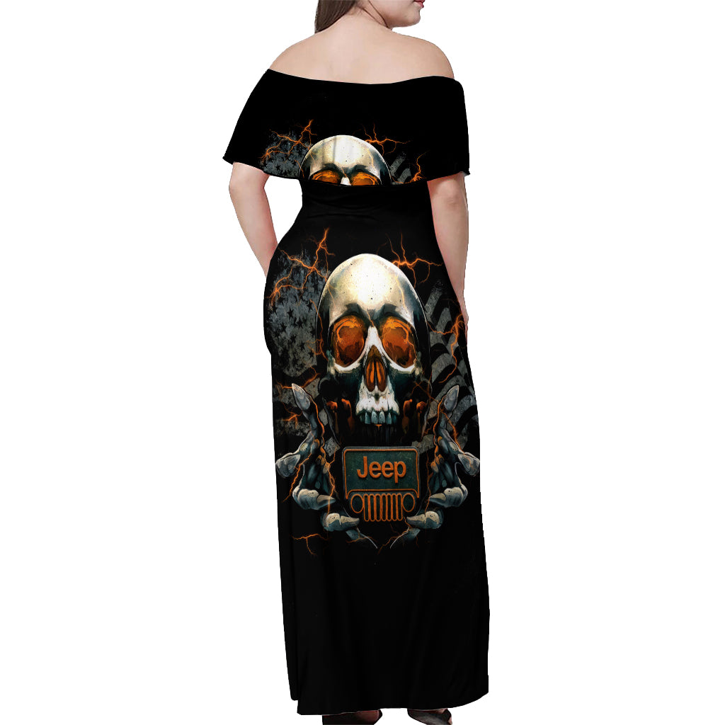 Skull Jeep Off Shoulder Maxi Dress Skull Flag Jeep Life
