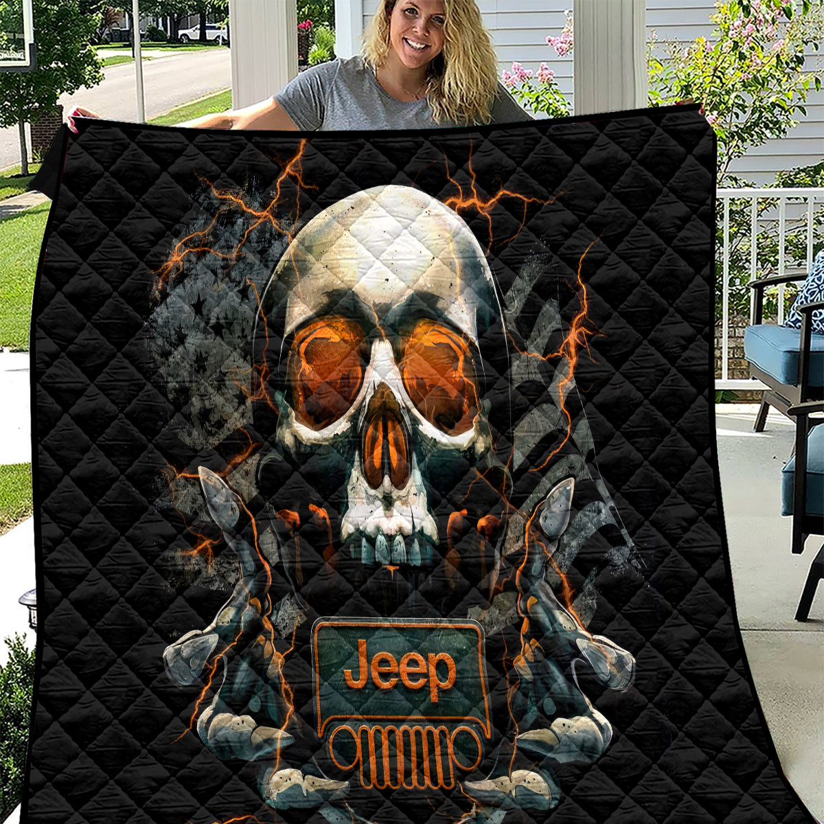 Skull Jeep Quilt Skull Flag Jeep Life
