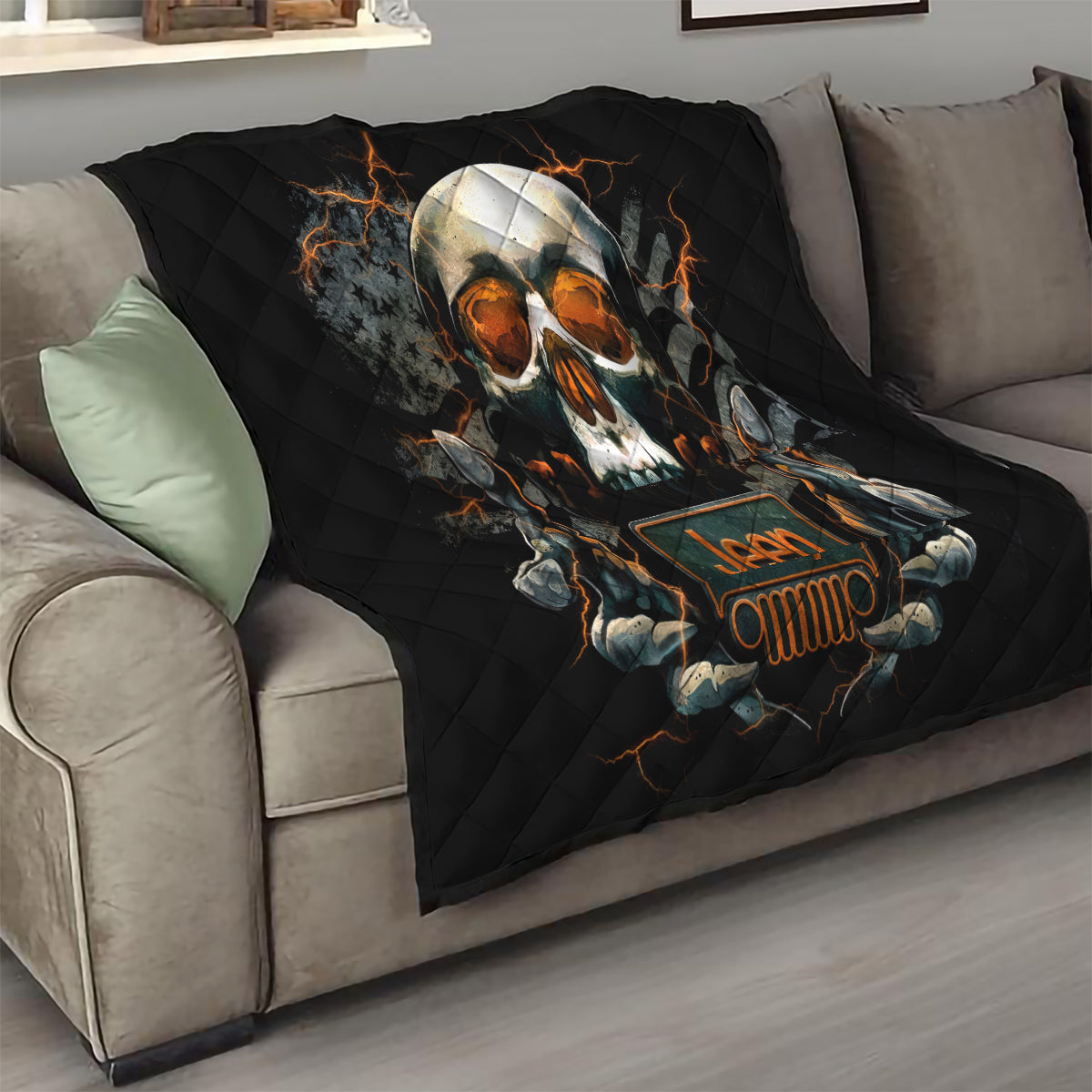Skull Jeep Quilt Skull Flag Jeep Life