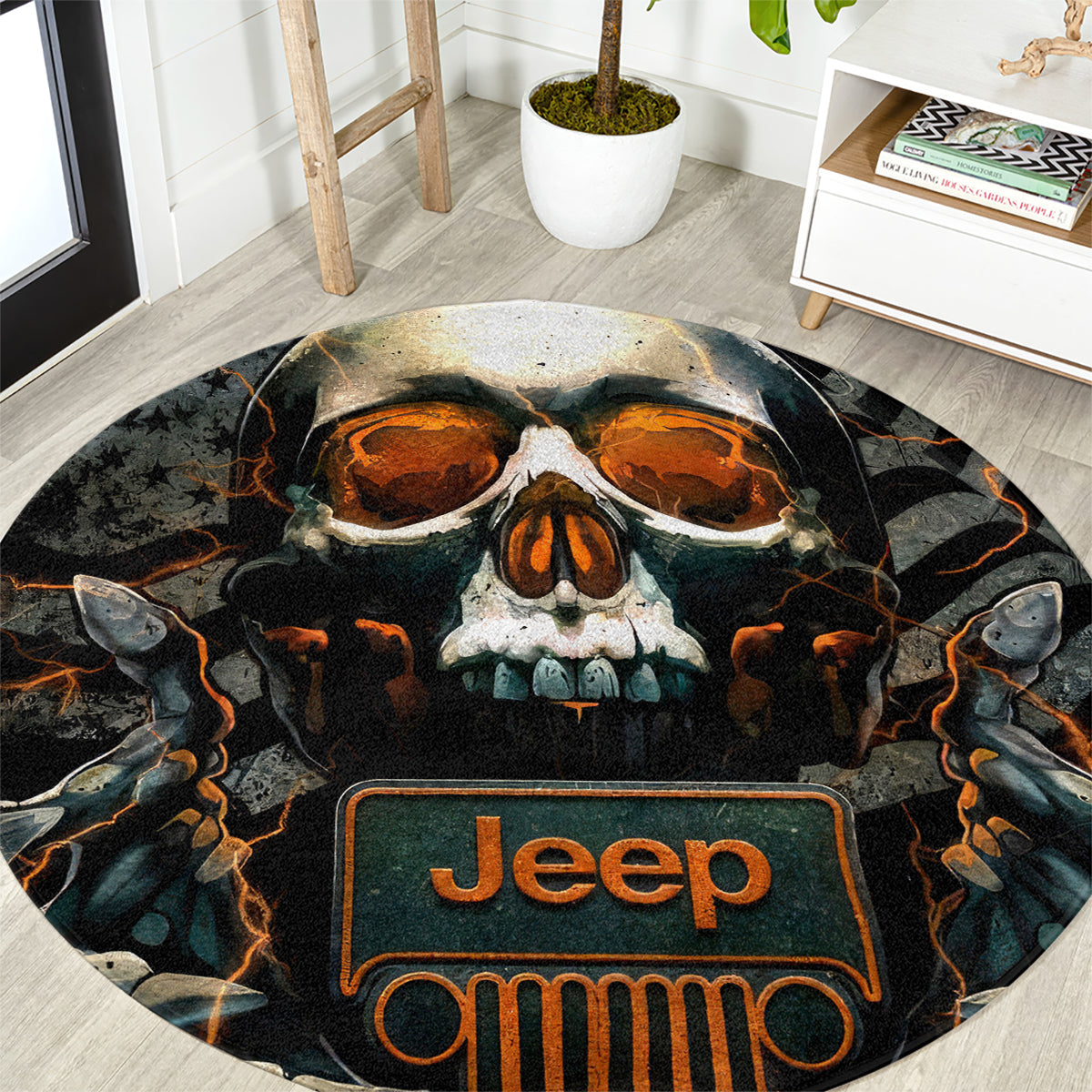 Skull Jeep Round Carpet Skull Flag Jeep Life