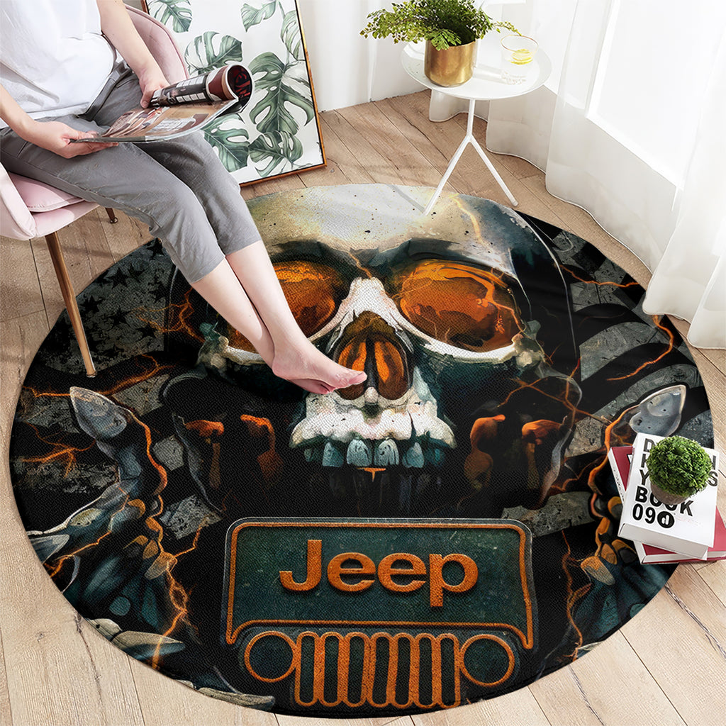 Skull Jeep Round Carpet Skull Flag Jeep Life