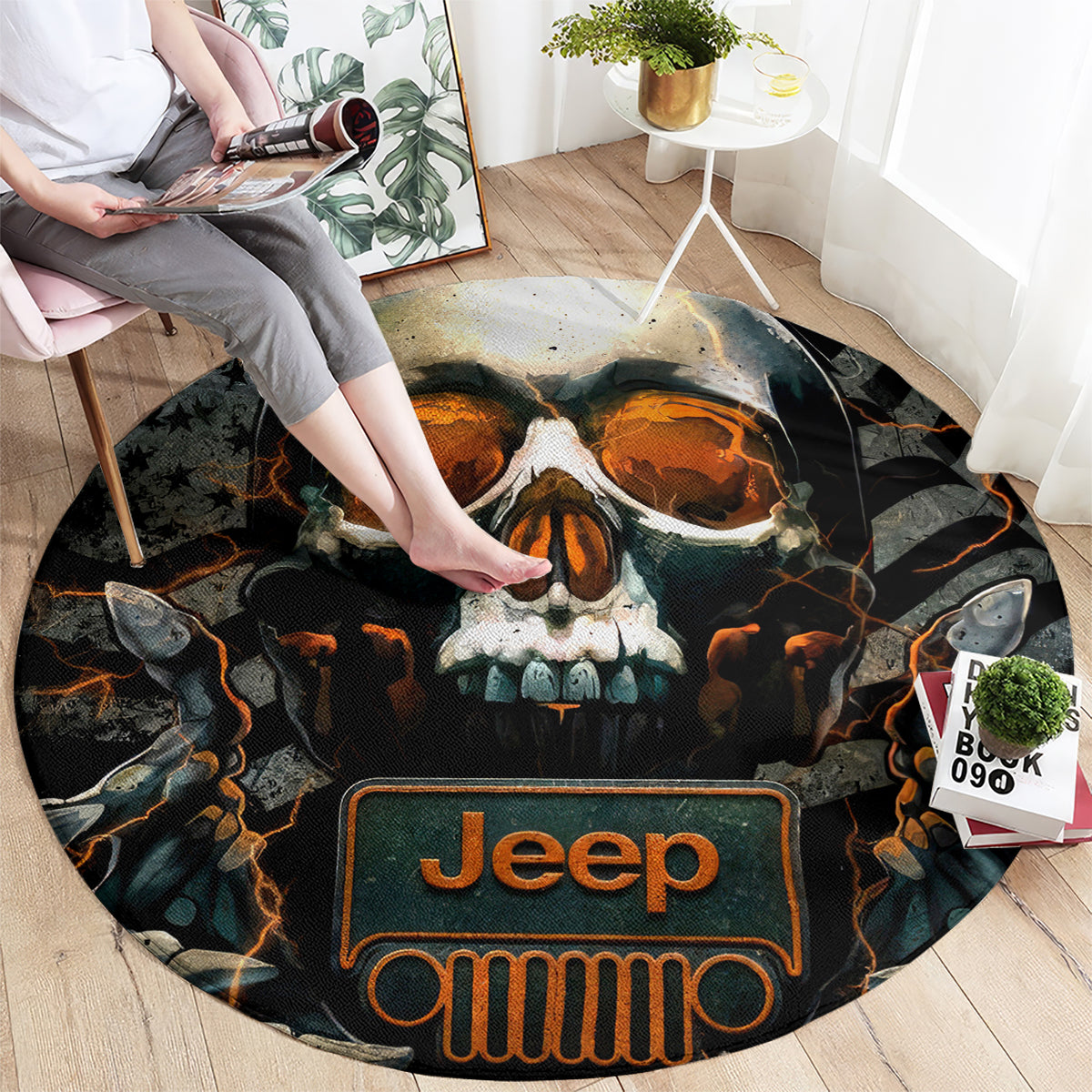 Skull Jeep Round Carpet Skull Flag Jeep Life