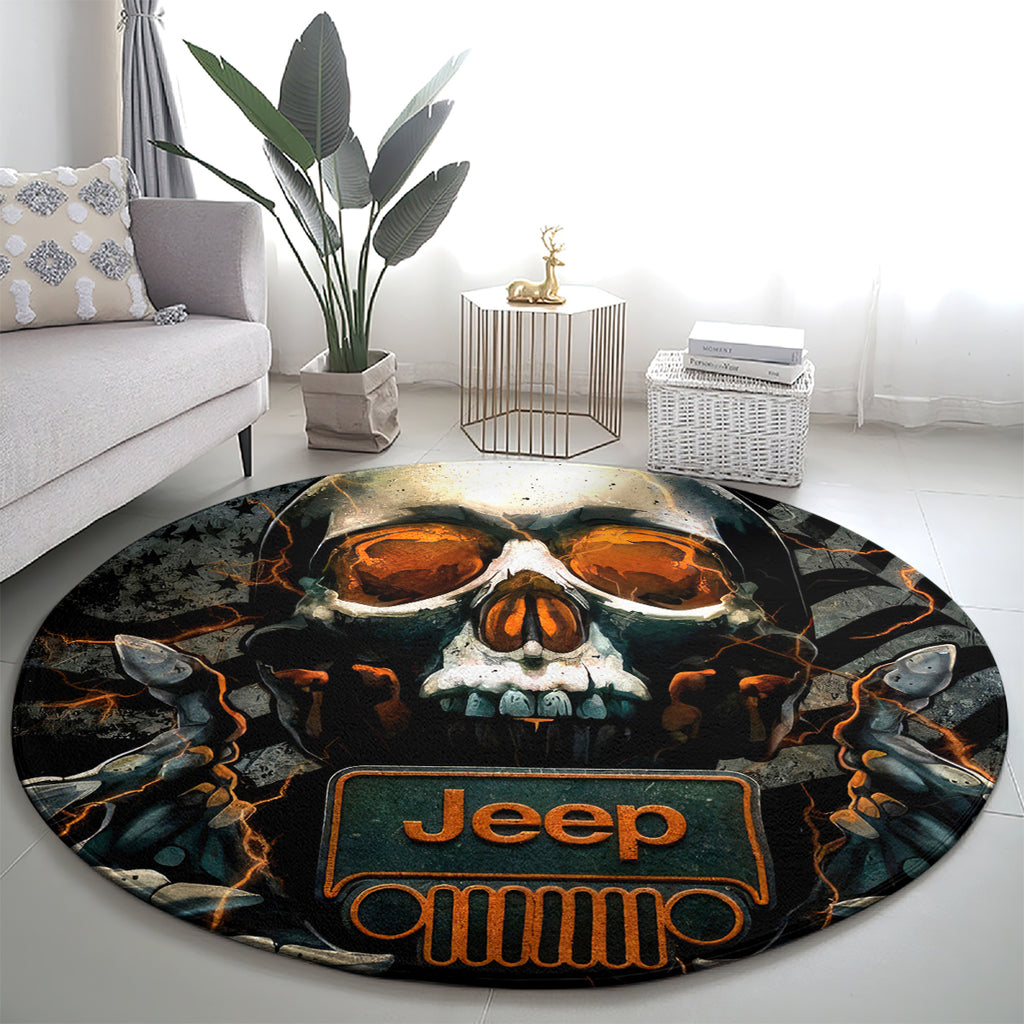 Skull Jeep Round Carpet Skull Flag Jeep Life