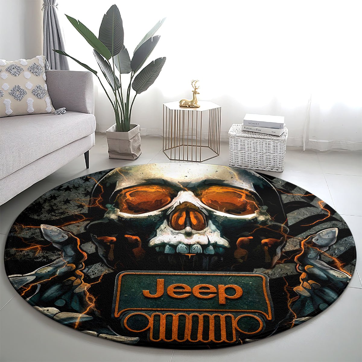 Skull Jeep Round Carpet Skull Flag Jeep Life