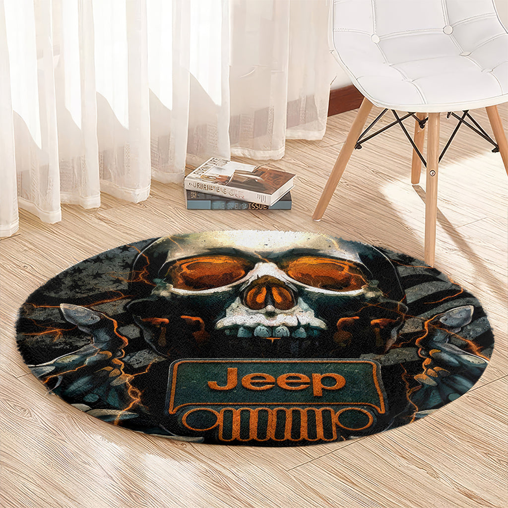 Skull Jeep Round Carpet Skull Flag Jeep Life