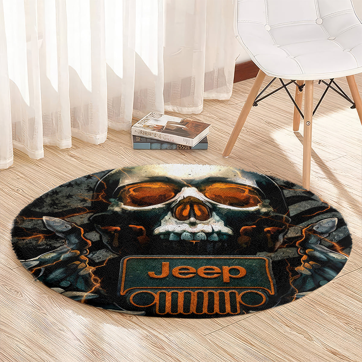 Skull Jeep Round Carpet Skull Flag Jeep Life