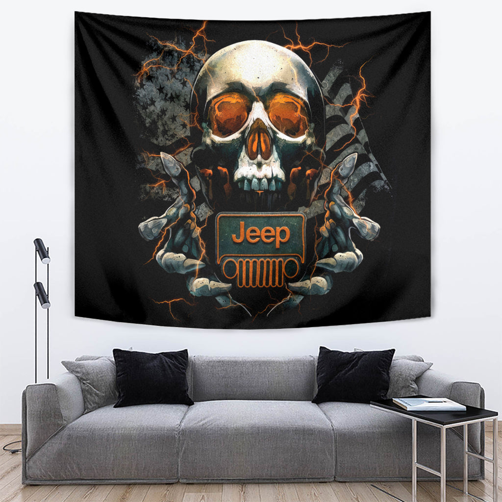Skull Jeep Tapestry Skull Flag Jeep Life