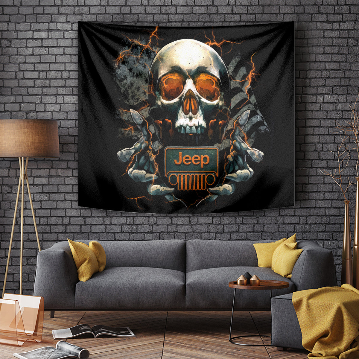 Skull Jeep Tapestry Skull Flag Jeep Life