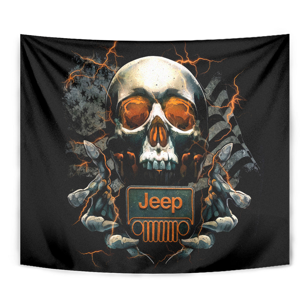 Skull Jeep Tapestry Skull Flag Jeep Life