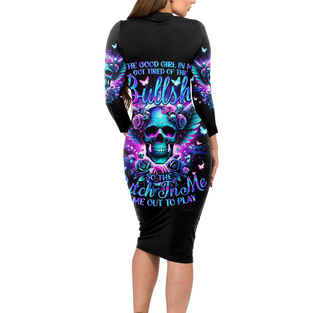 Skull Wings Long Sleeve Bodycon Dress So The Bitch In Me Came Out To Play