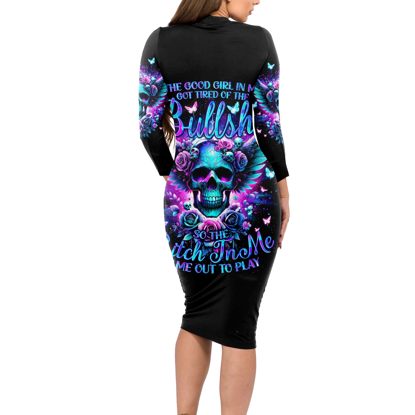 Skull Wings Long Sleeve Bodycon Dress So The Bitch In Me Came Out To Play