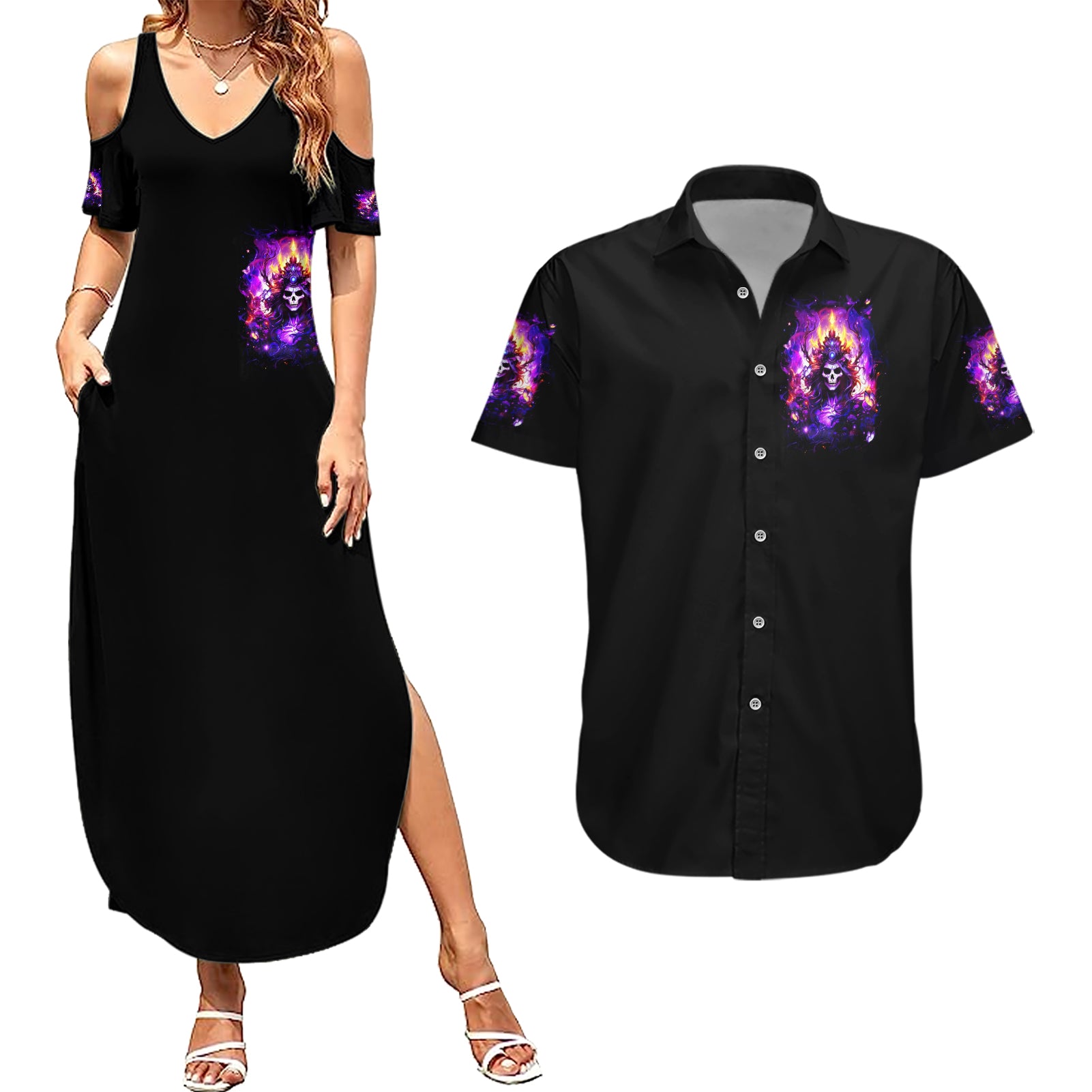Queen Skull Couples Matching Summer Maxi Dress and Hawaiian Shirt Sometimes An Angel Somethimes Hellraiser Always A Strong Woman