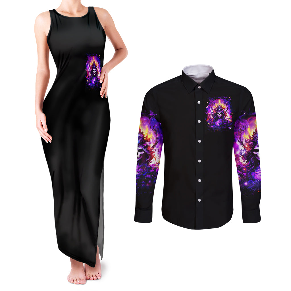 Queen Skull Couples Matching Tank Maxi Dress and Long Sleeve Button Shirt Sometimes An Angel Somethimes Hellraiser Always A Strong Woman
