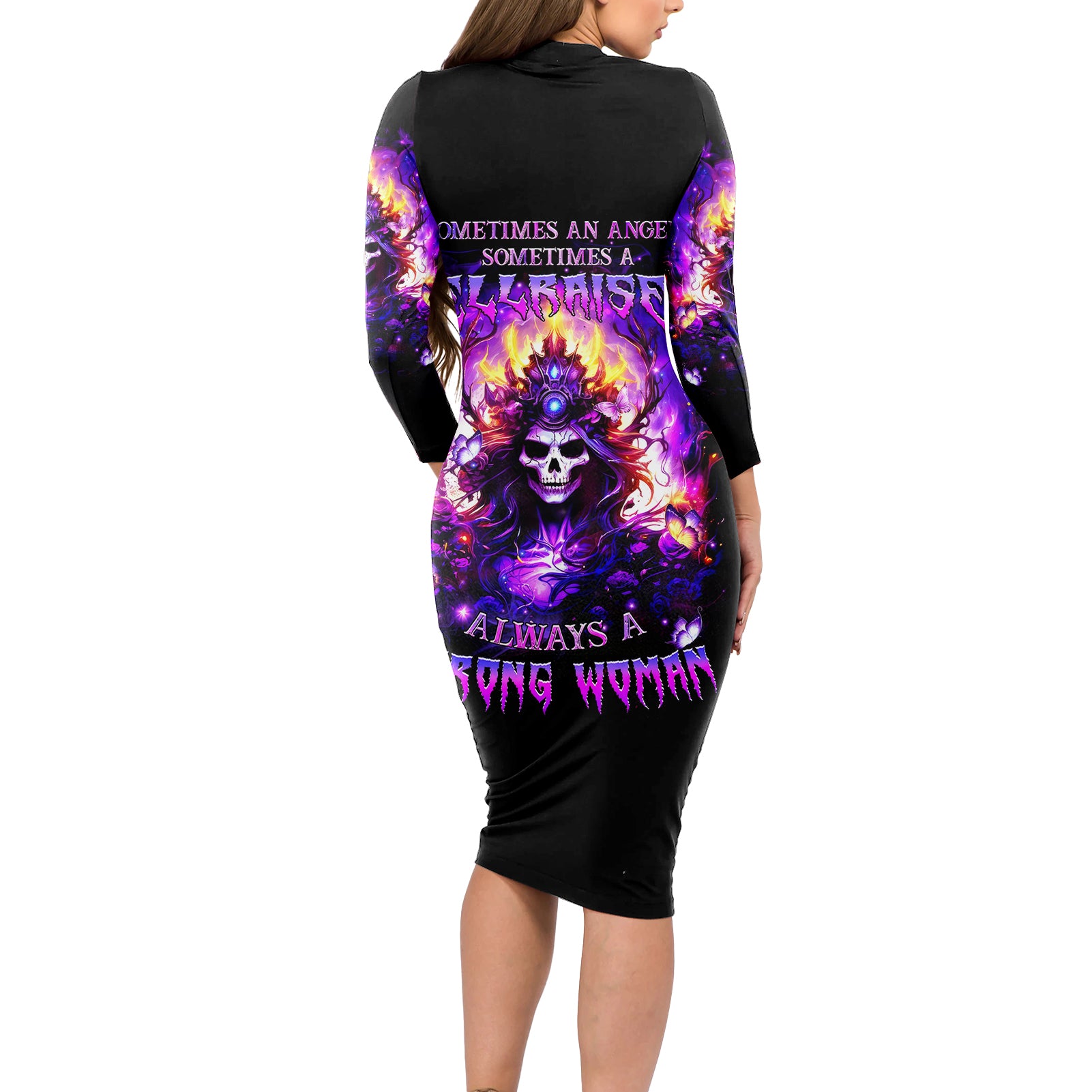 Queen Skull Long Sleeve Bodycon Dress Sometimes An Angel Somethimes Hellraiser Always A Strong Woman
