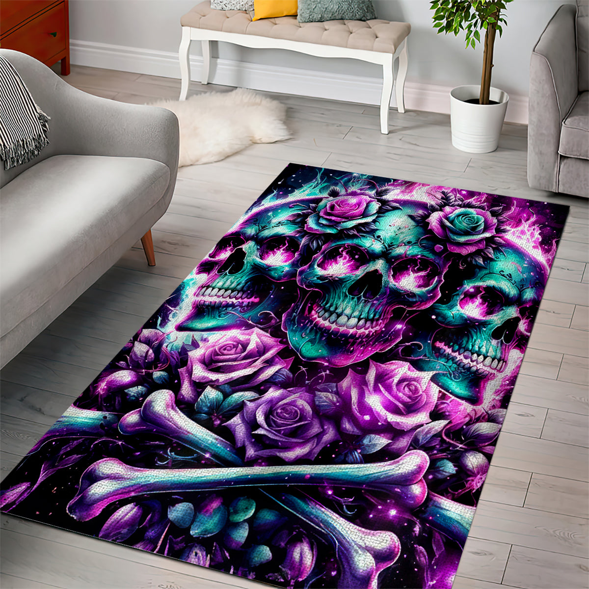 Rose Skull Area Rug Stuck Between IDK IDC And IDGAF