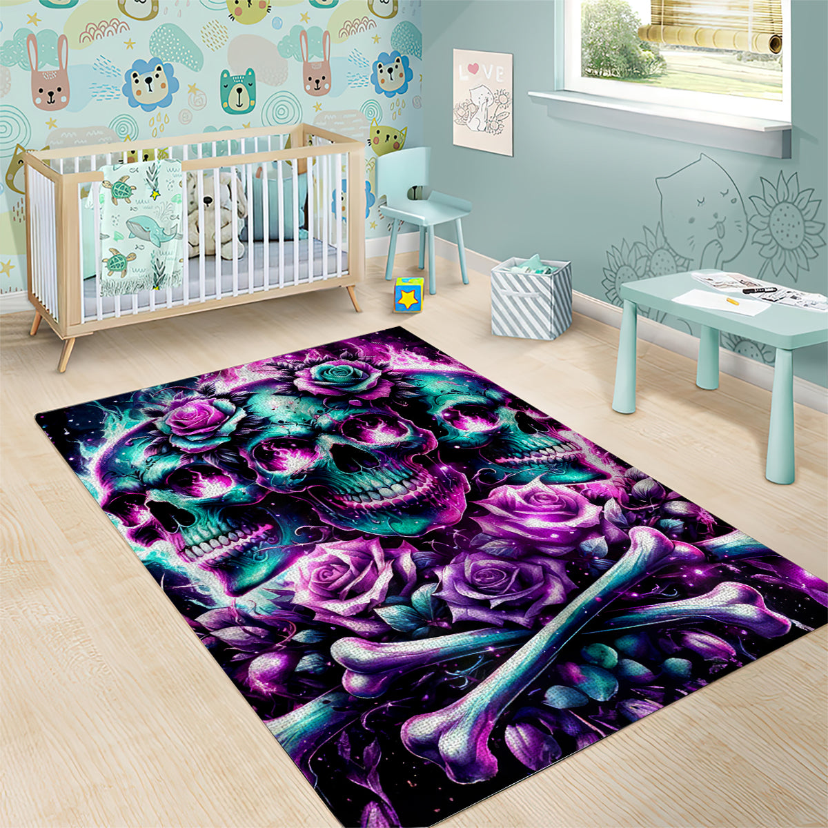 Rose Skull Area Rug Stuck Between IDK IDC And IDGAF