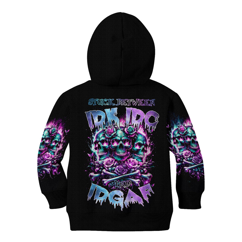 Rose Skull Kid Hoodie Stuck Between IDK IDC And IDGAF