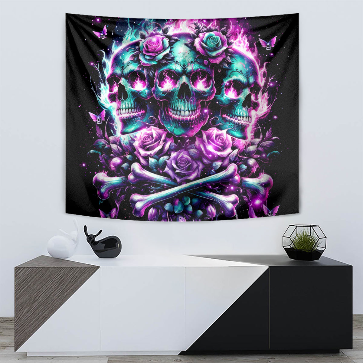 Rose Skull Tapestry Stuck Between IDK IDC And IDGAF
