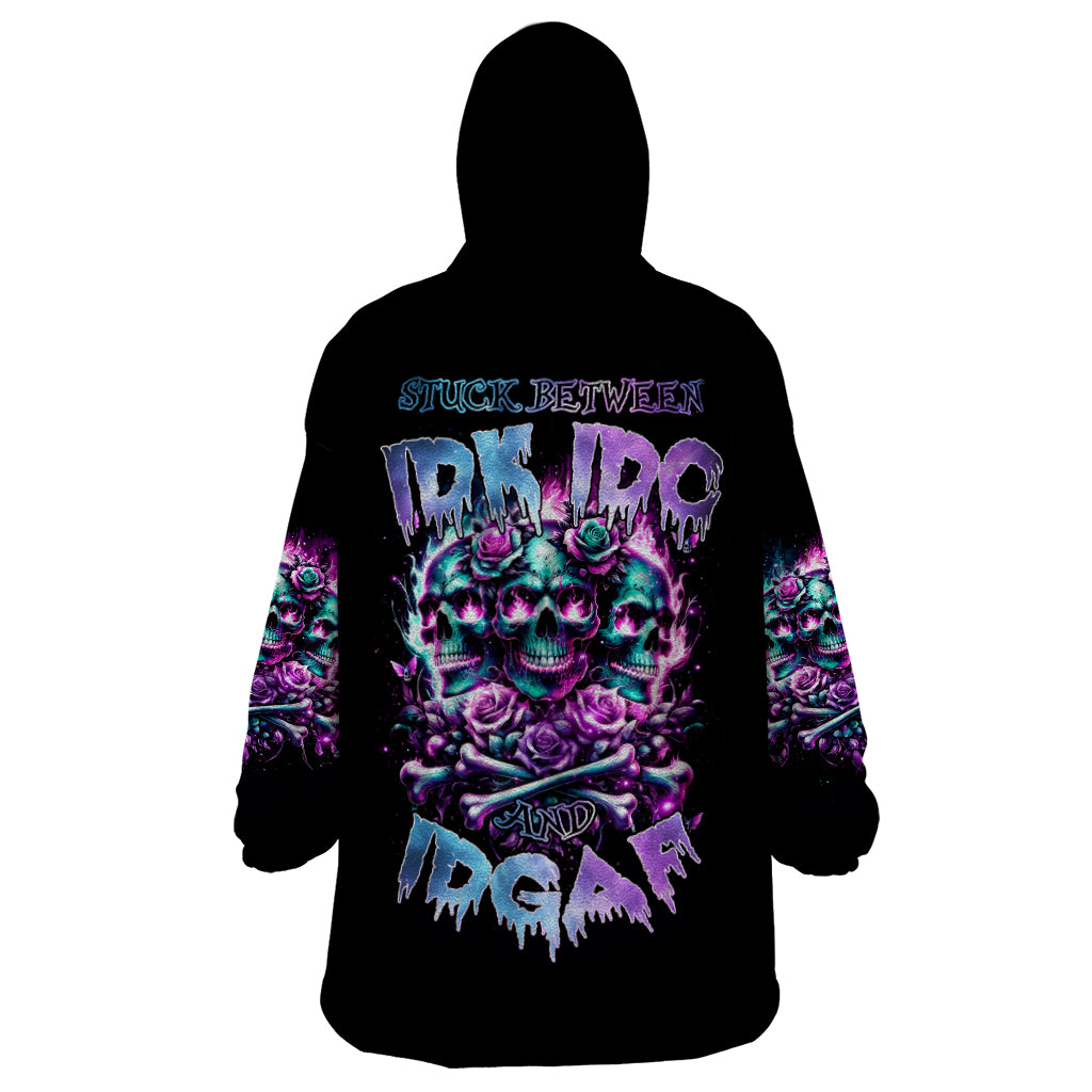 Rose Skull Wearable Blanket Hoodie Stuck Between IDK IDC And IDGAF
