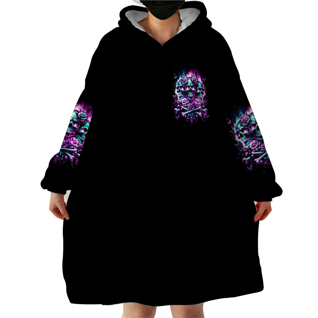 Rose Skull Wearable Blanket Hoodie Stuck Between IDK IDC And IDGAF