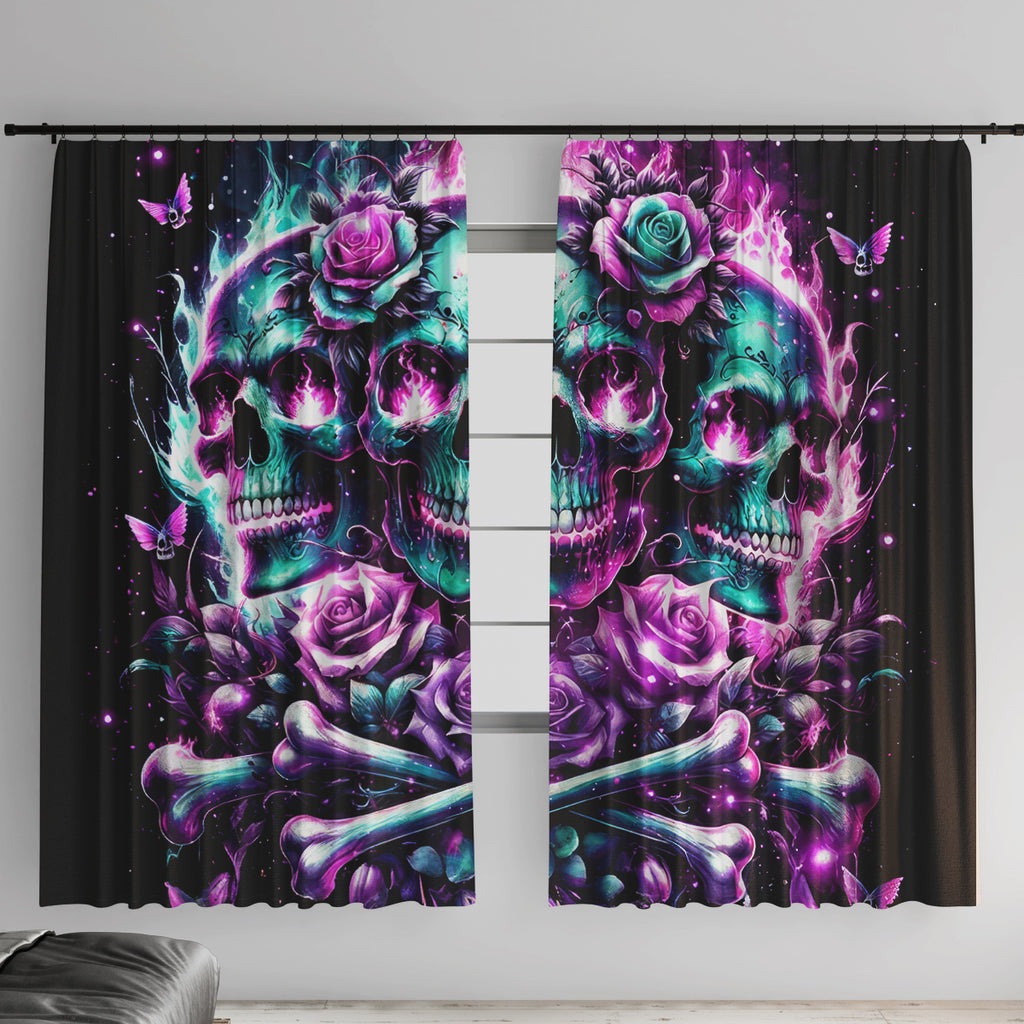 Rose Skull Window Curtain Stuck Between IDK IDC And IDGAF