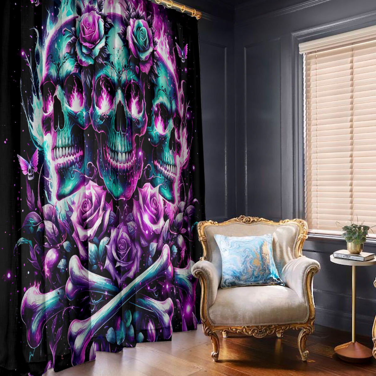 Rose Skull Window Curtain Stuck Between IDK IDC And IDGAF