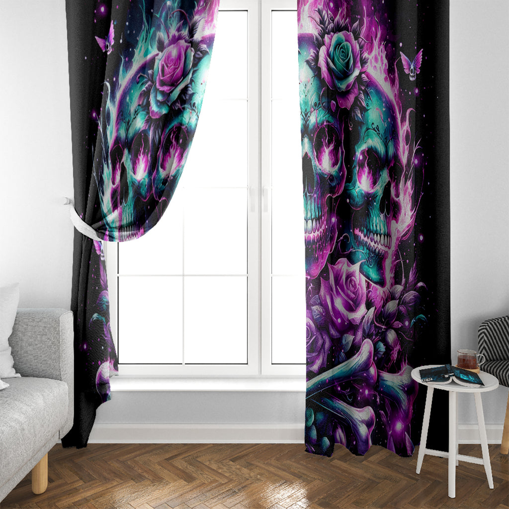 Rose Skull Window Curtain Stuck Between IDK IDC And IDGAF