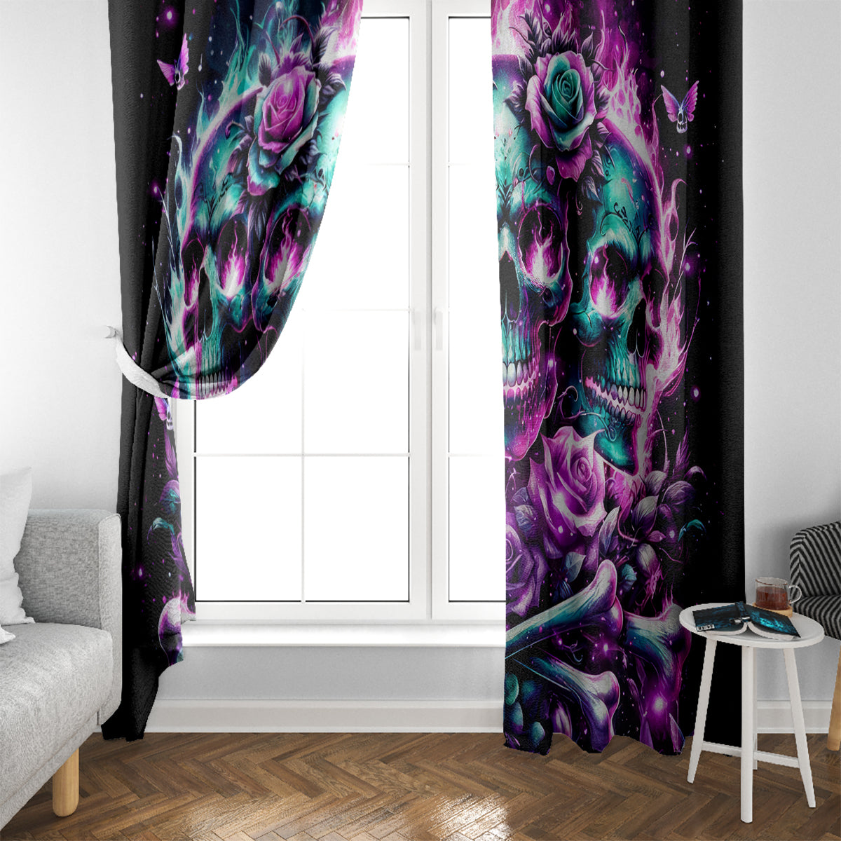 Rose Skull Window Curtain Stuck Between IDK IDC And IDGAF