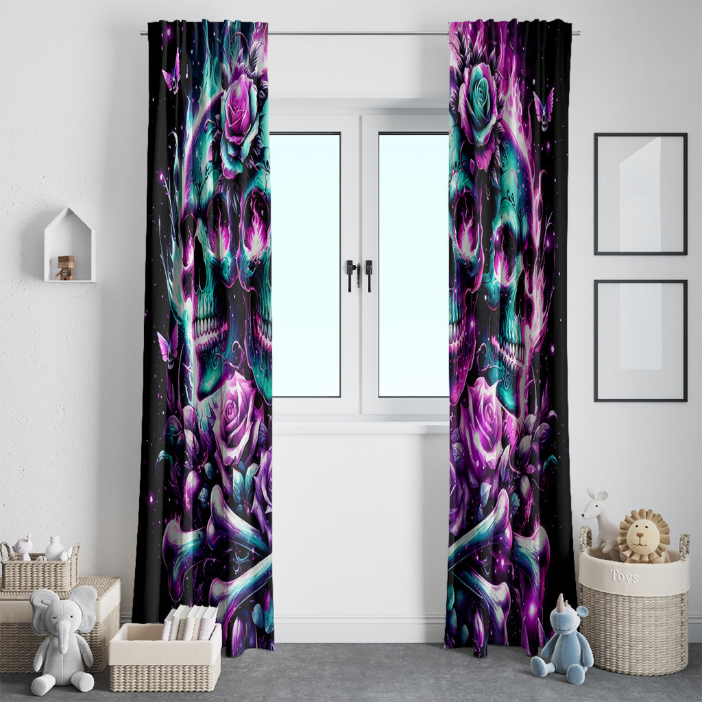 Rose Skull Window Curtain Stuck Between IDK IDC And IDGAF