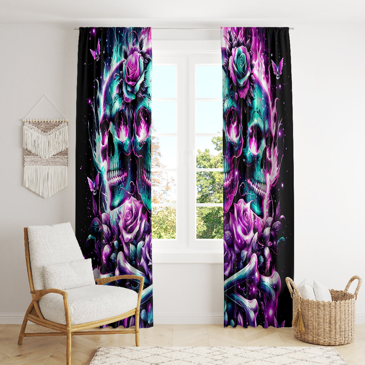 Rose Skull Window Curtain Stuck Between IDK IDC And IDGAF