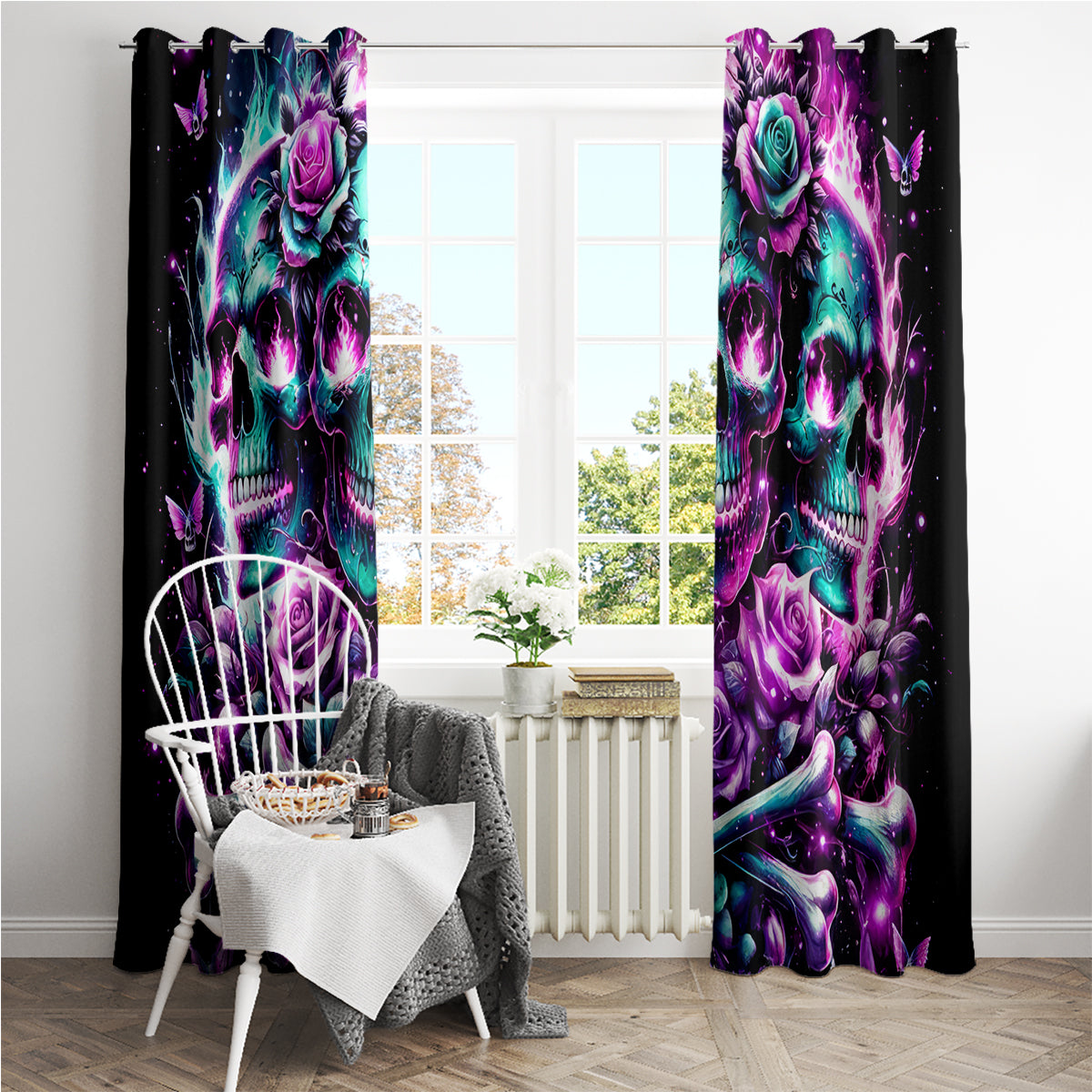 Rose Skull Window Curtain Stuck Between IDK IDC And IDGAF