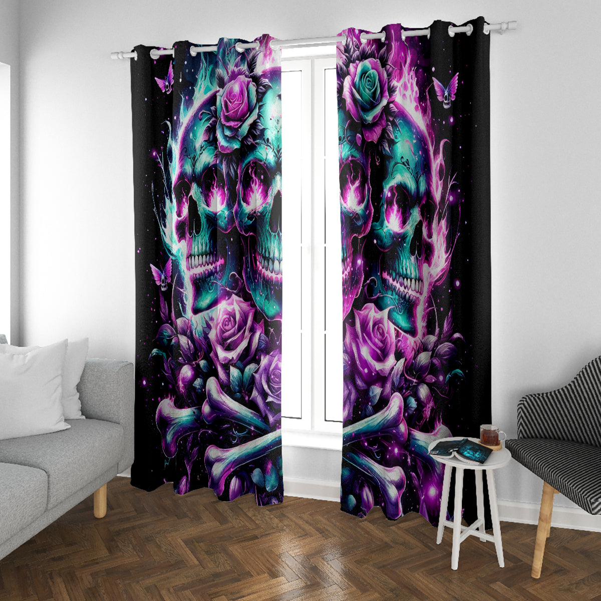 Rose Skull Window Curtain Stuck Between IDK IDC And IDGAF