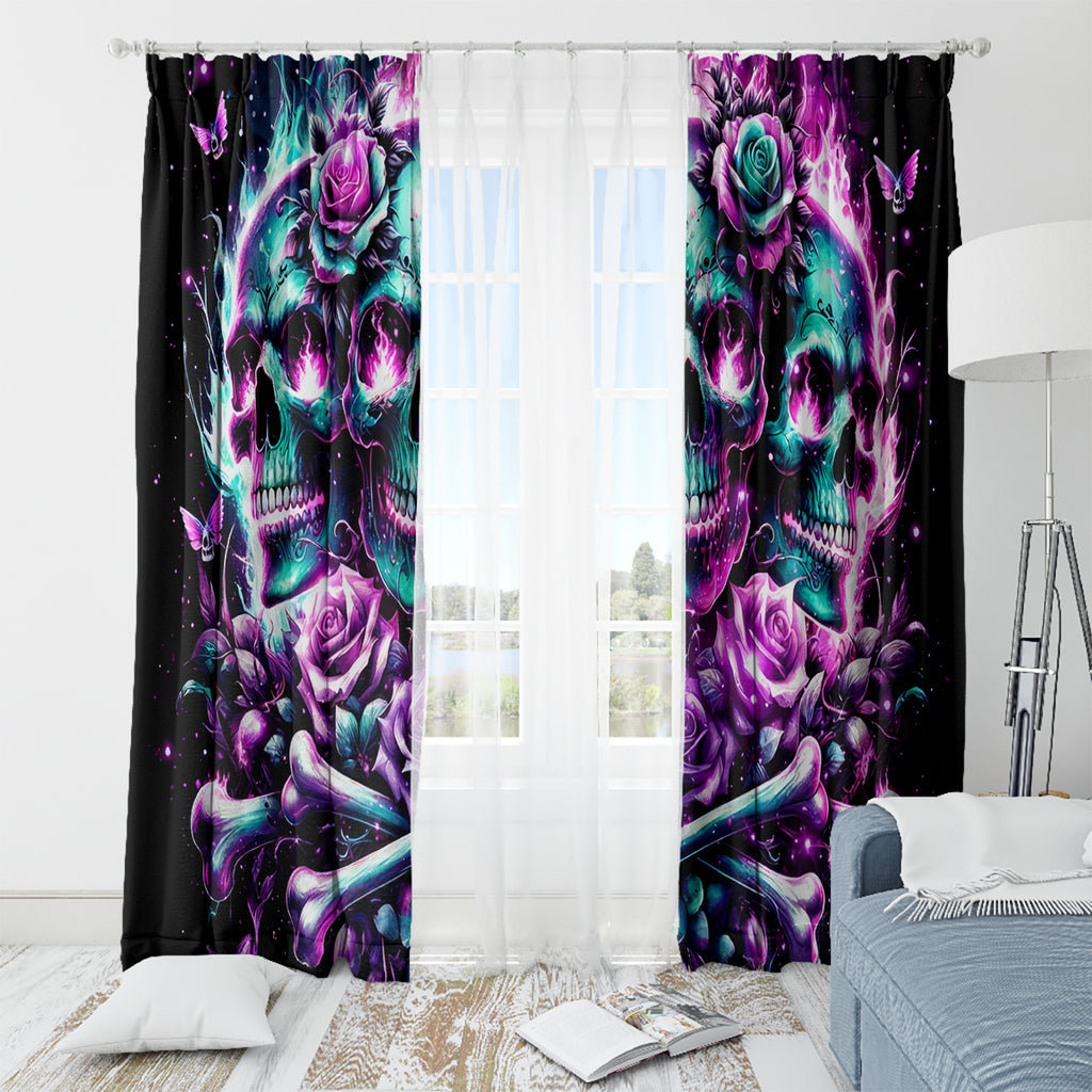 Rose Skull Window Curtain Stuck Between IDK IDC And IDGAF