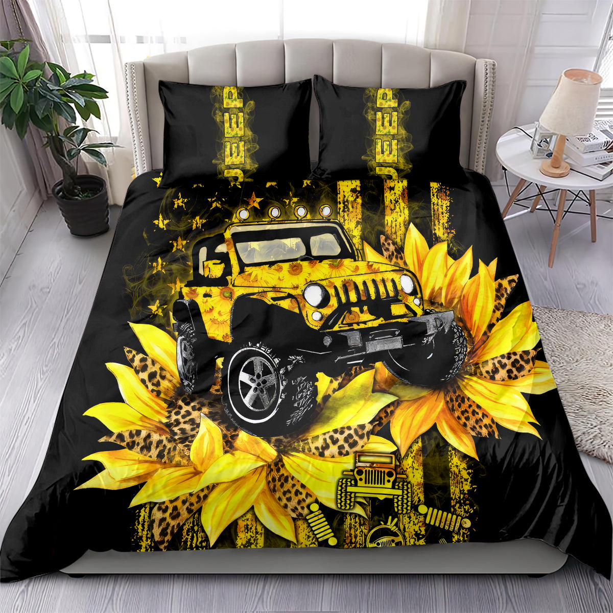 Sunflower Jeep Bedding Set American Flag Sunflower Jeep