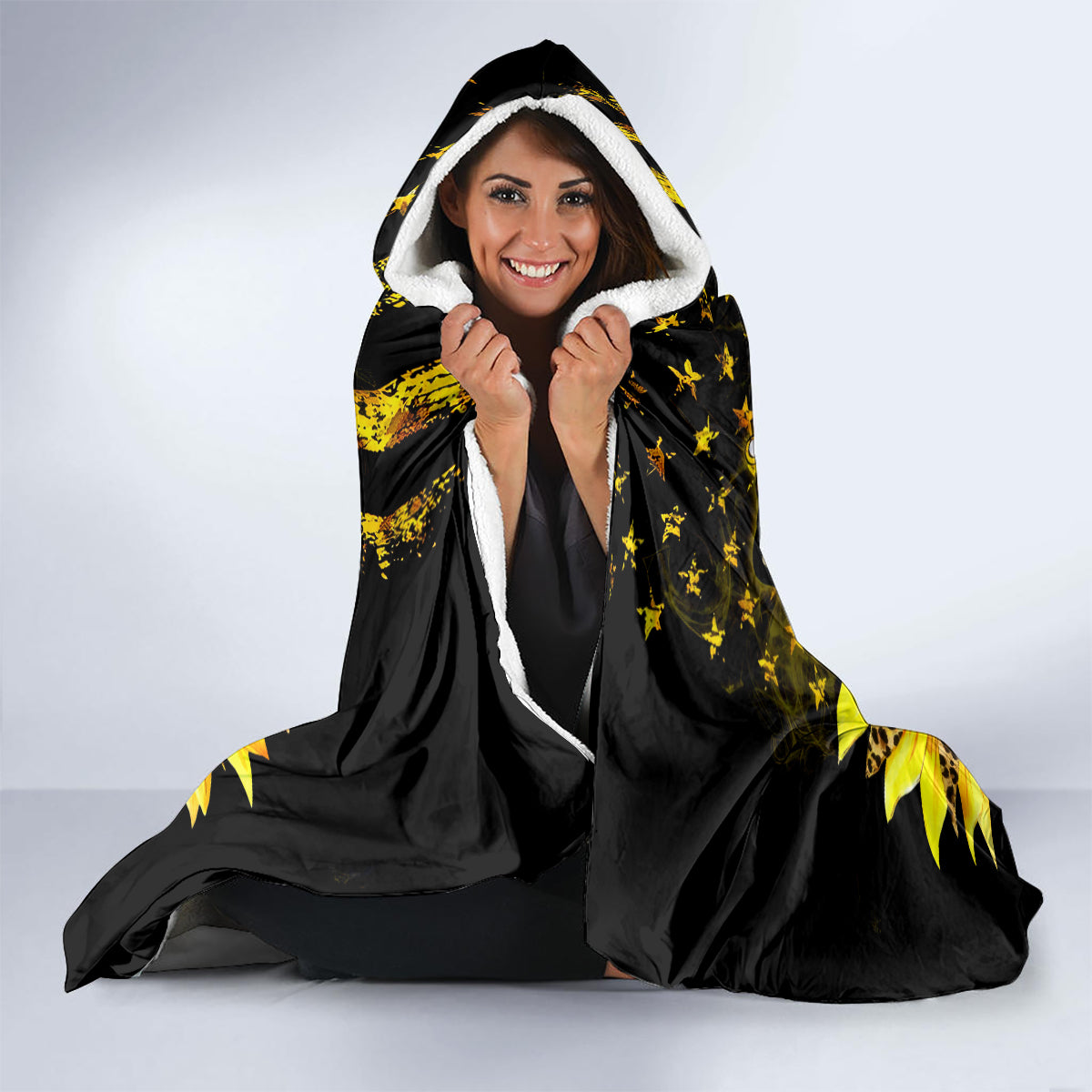 Sunflower Jeep Hooded Blanket American Flag Sunflower Jeep
