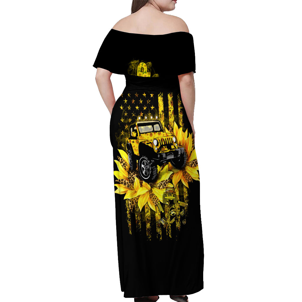 Sunflower Jeep Off Shoulder Maxi Dress American Flag Sunflower Jeep