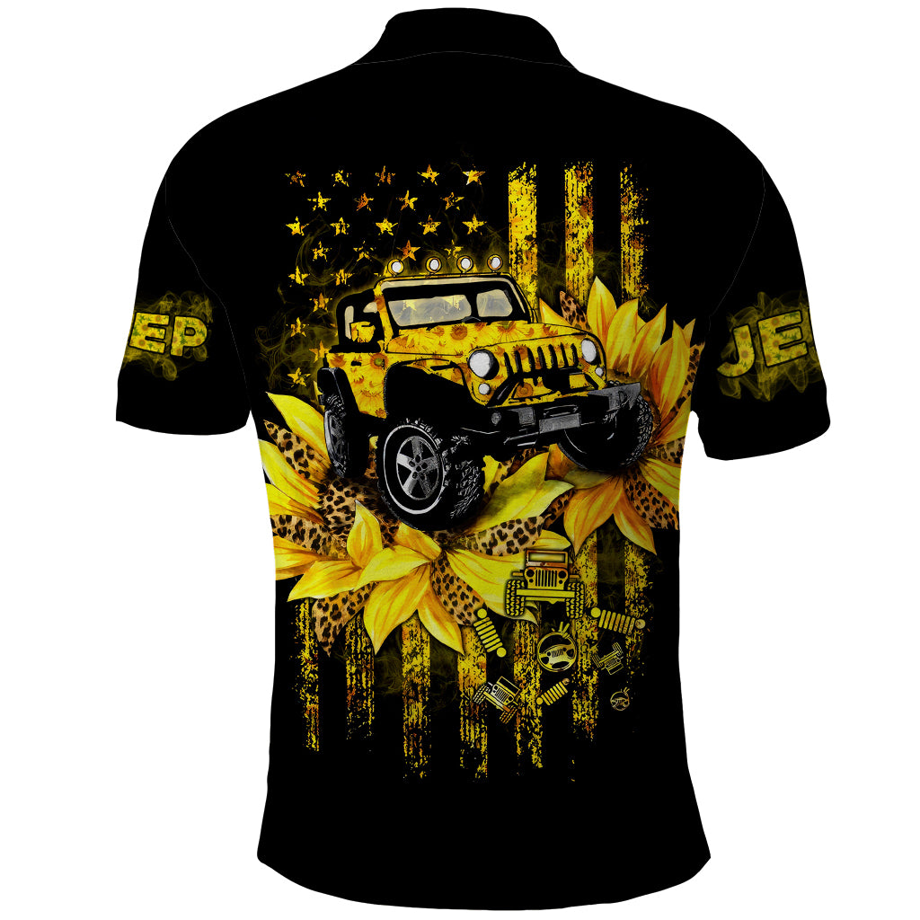 Sunflower Jeep Polo Shirt American Flag Sunflower Jeep