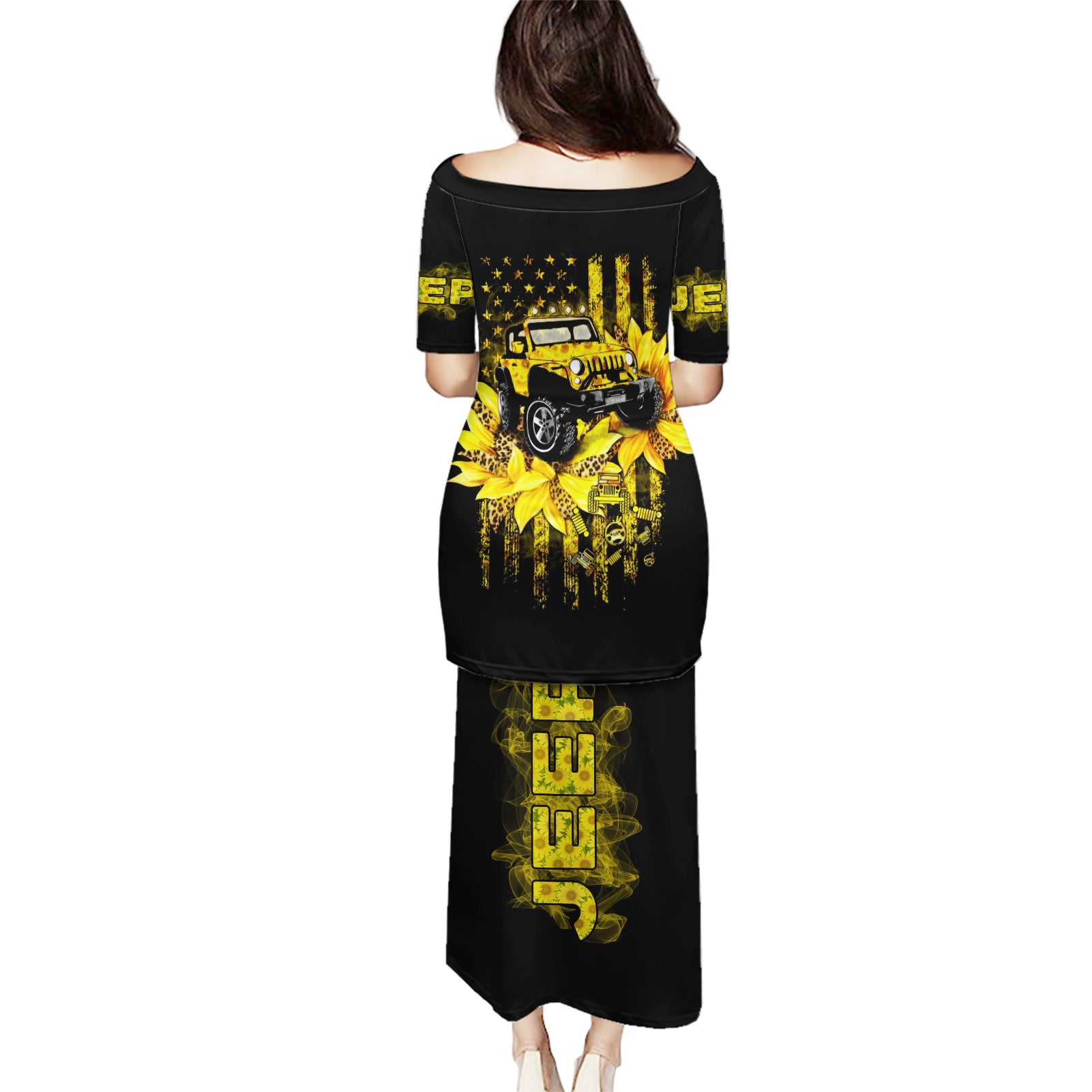 Sunflower Jeep Puletasi American Flag Sunflower Jeep