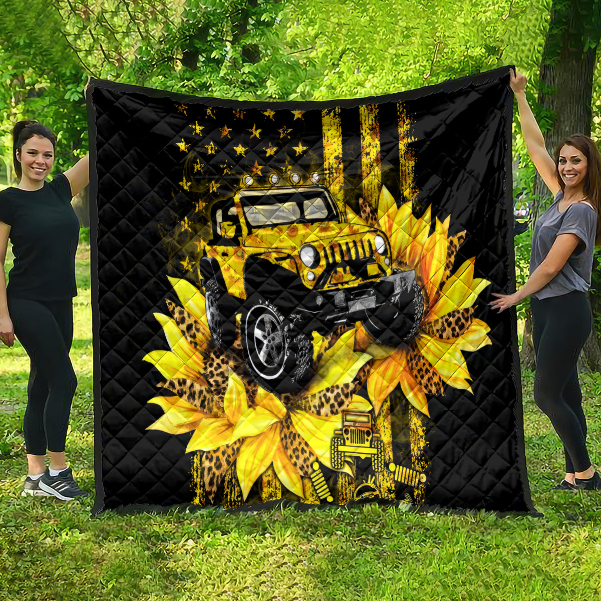 Sunflower Jeep Quilt American Flag Sunflower Jeep