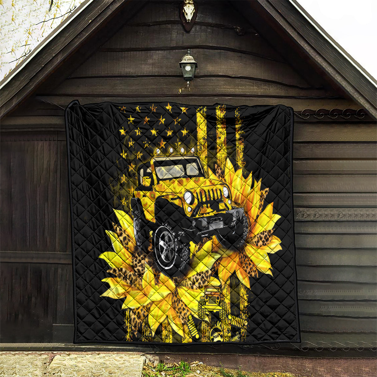 Sunflower Jeep Quilt American Flag Sunflower Jeep
